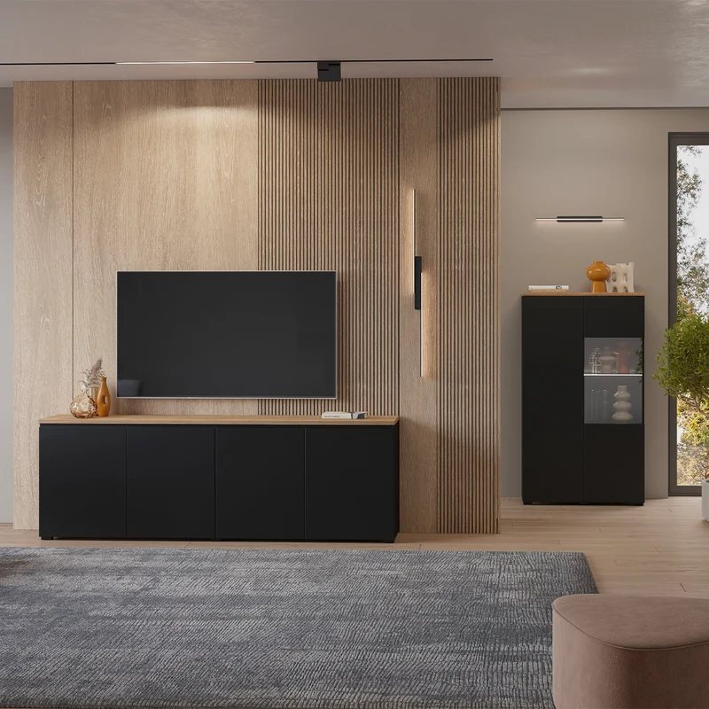 Vaisselier 2 portes Liko Noir et Bois