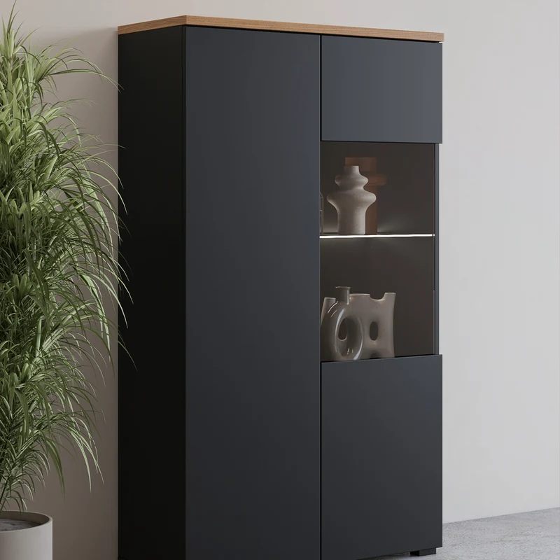 Vaisselier 2 portes Liko Noir et Bois