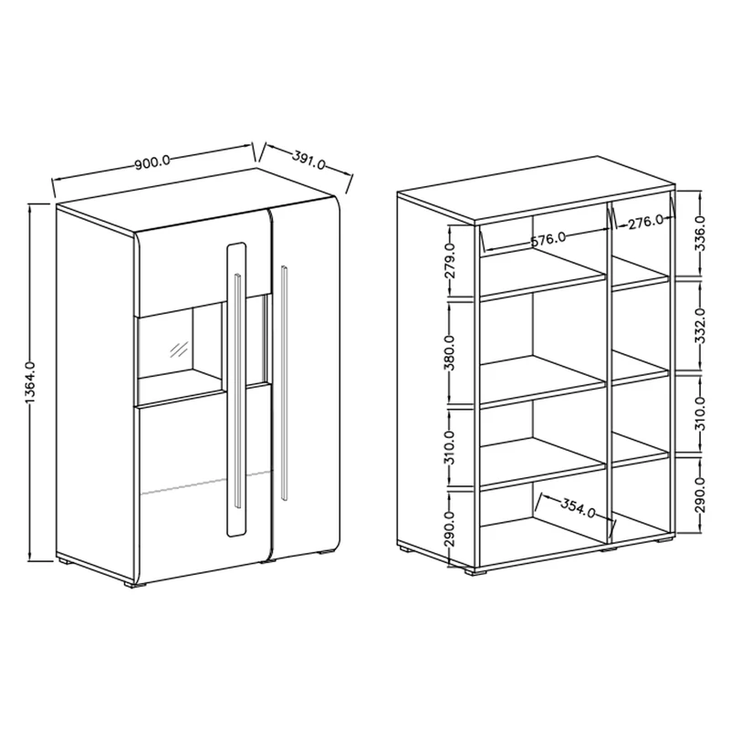 Vaisselier 2 portes avec LED Louis Bois