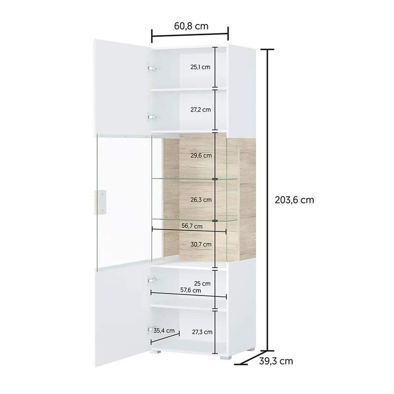 Vitrine 1 porte avec LED Jules Gris et Bois