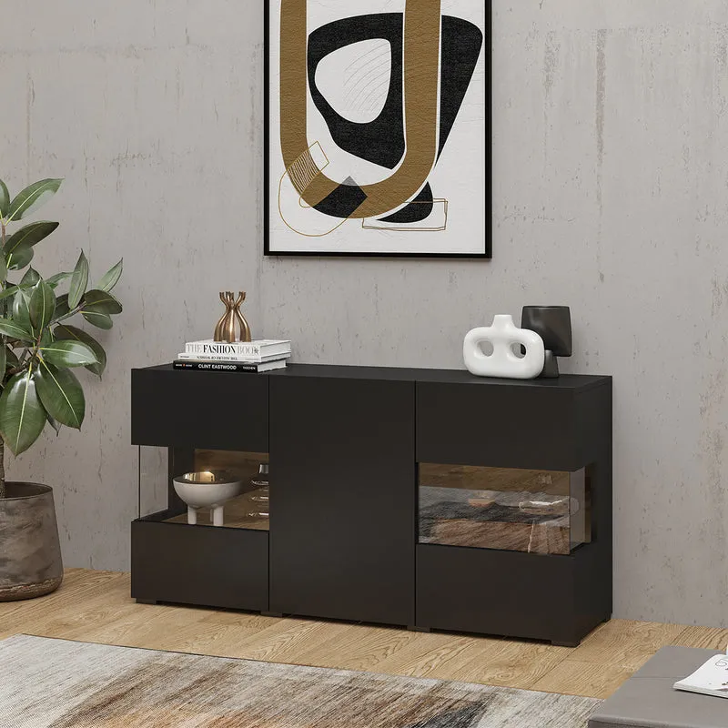Buffet 3 portes Glora Noir et Bois