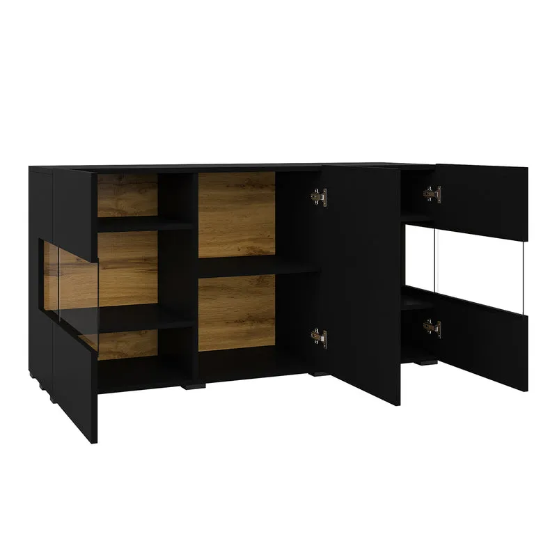 Buffet 3 portes Glora Noir et Bois