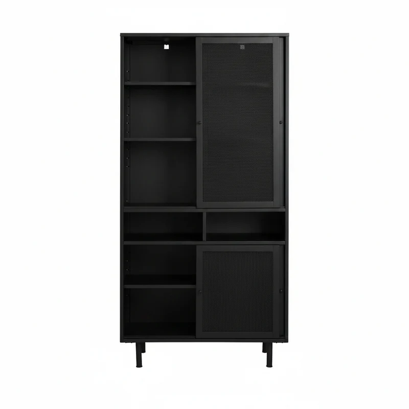 Vaisselier DRAWER Kiso 4 portes 2 niches en métal noir H180cm