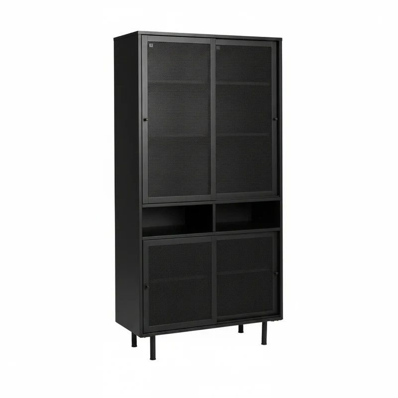 Vaisselier DRAWER Kiso 4 portes 2 niches en métal noir H180cm