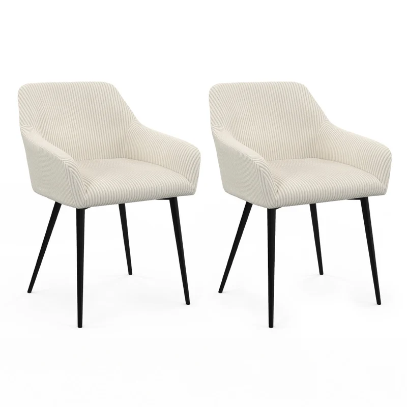 Lot de 2 fauteuils JENNY en velours côtelé beige et pieds métal