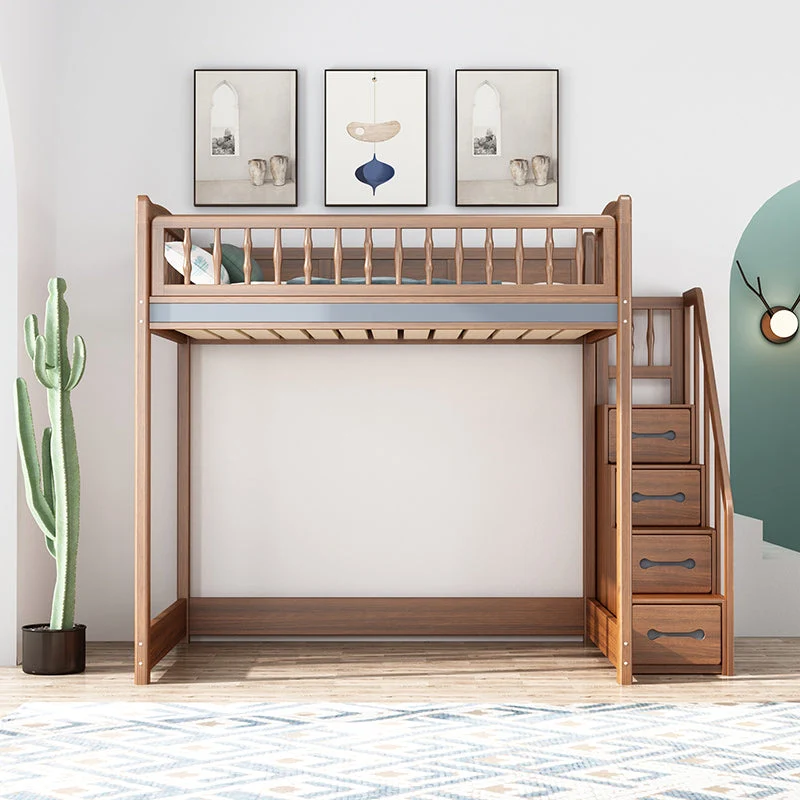 Lit mezzanine en bois massif avec armoire et bureau
