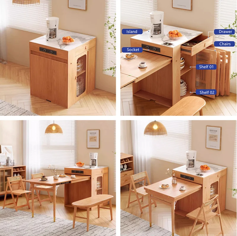 Table de salle à manger avec îlot de cuisine en bois massif peu encombrant