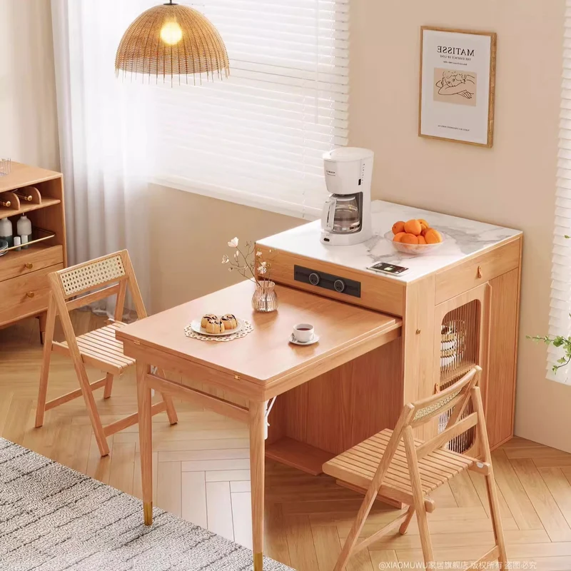 Table de salle à manger avec îlot de cuisine en bois massif peu encombrant
