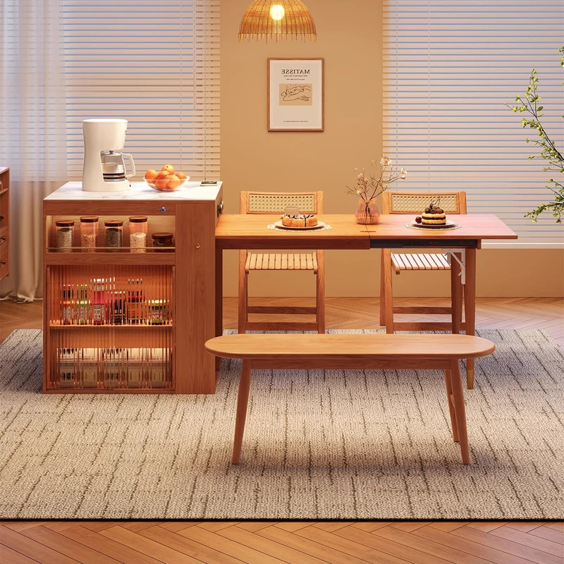 Table de salle à manger avec îlot de cuisine en bois massif peu encombrant