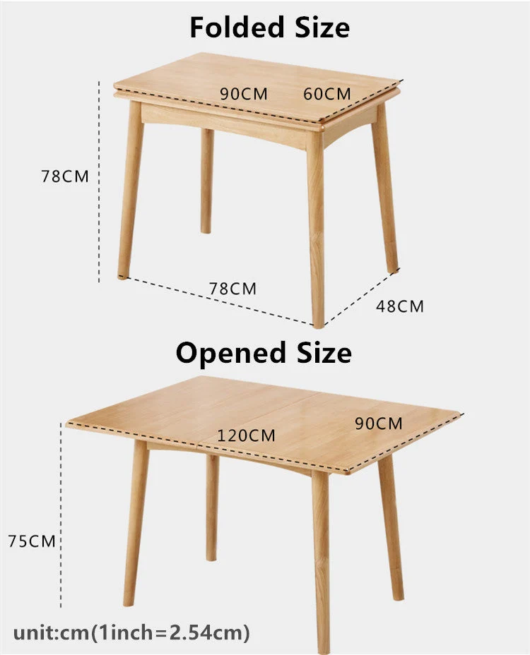 Table en bois massif pliable et extensible de conception peu encombrante