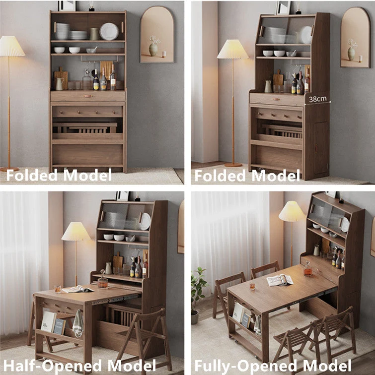 Armoire huche avec table extensible et chaises pliantes