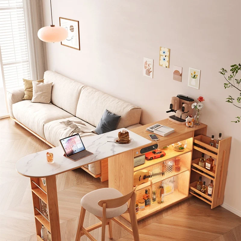 Table de bar rotative à 360 degrés avec armoire de rangement double face