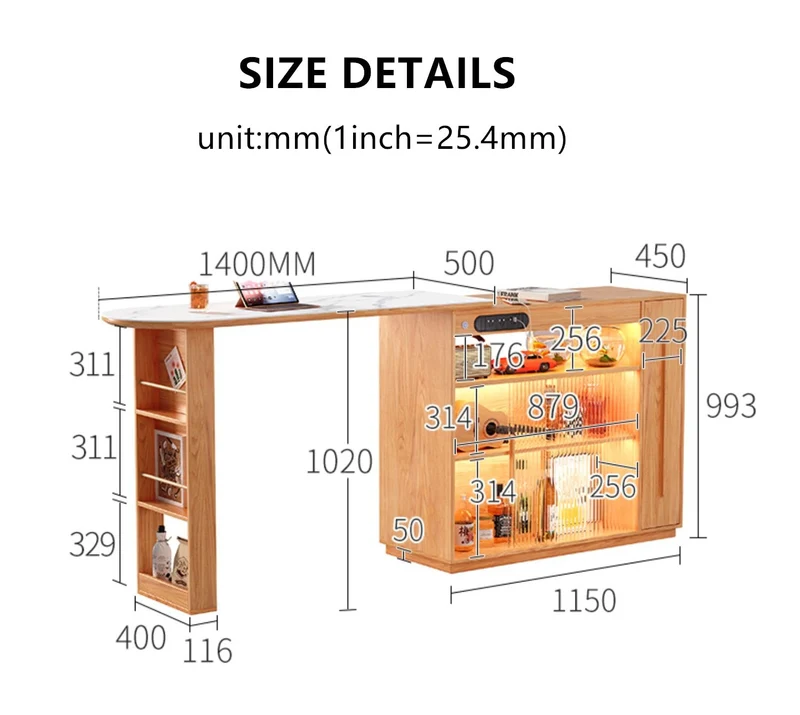 Table de bar rotative à 360 degrés avec armoire de rangement double face
