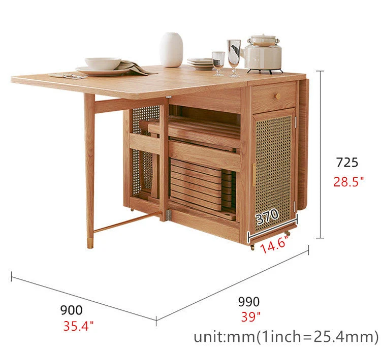 Table de salle à manger à double abattant avec 4 chaises pliables