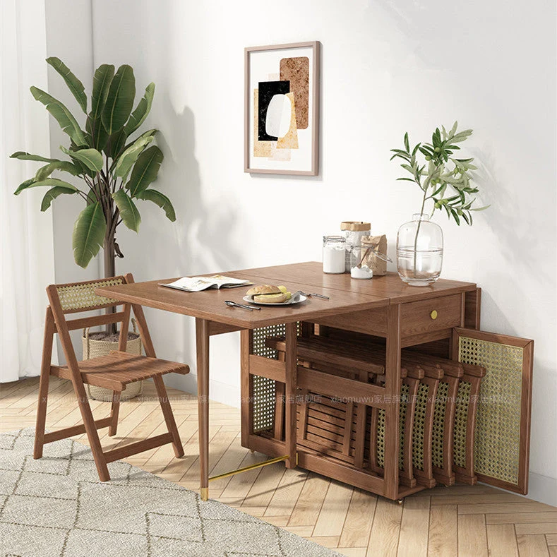 Table de salle à manger à double abattant avec 4 chaises pliables
