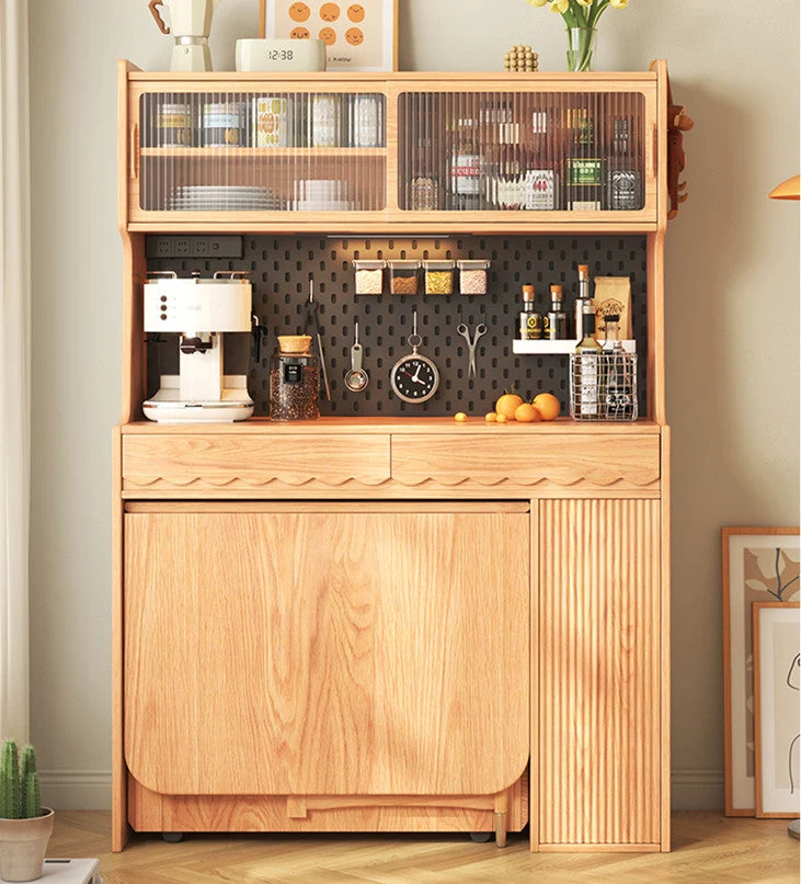 Table de salle à manger à double abattant avec armoire huche en panneau perforé