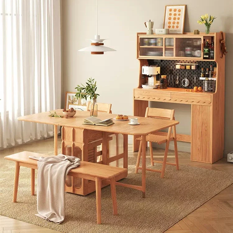 Table de salle à manger à double abattant avec armoire huche en panneau perforé