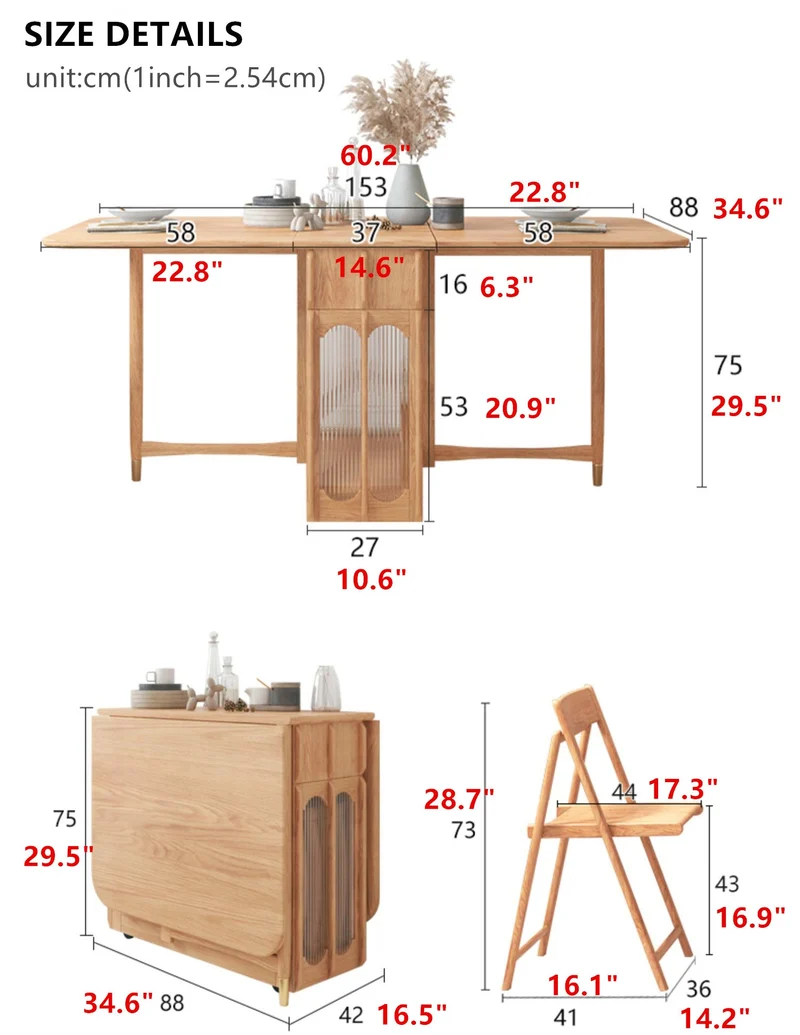 Table de salle à manger à double abattant avec armoire huche en panneau perforé