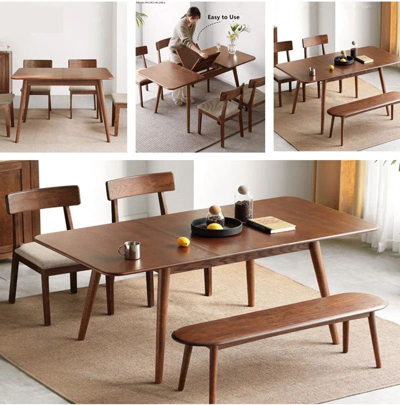 Table de salle à manger rectangulaire extensible en bois massif
