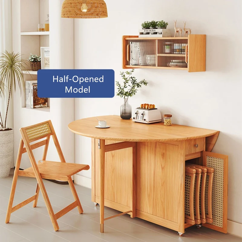 Table ronde à double abattant avec 4 chaises pliantes