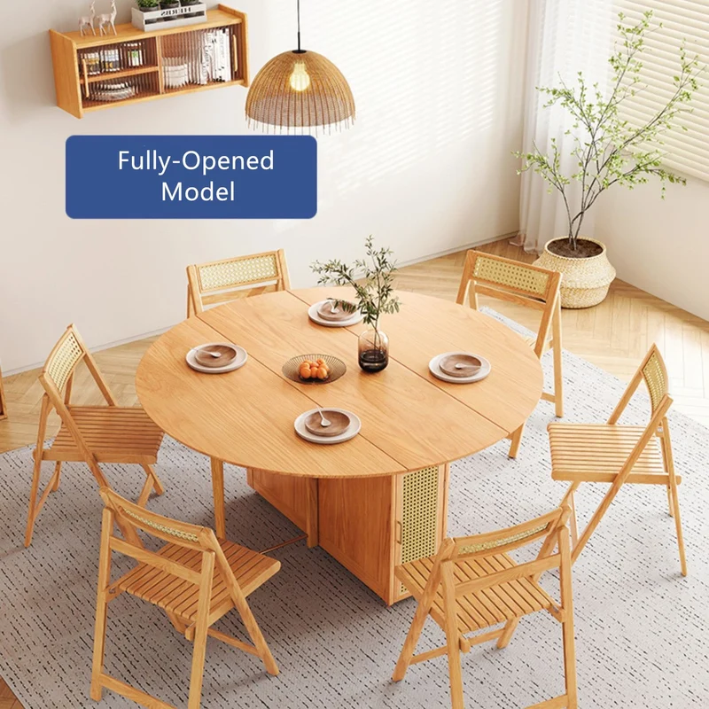 Table ronde à double abattant avec 4 chaises pliantes