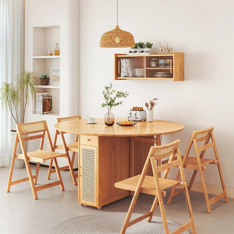 Table ronde à double abattant avec 4 chaises pliantes
