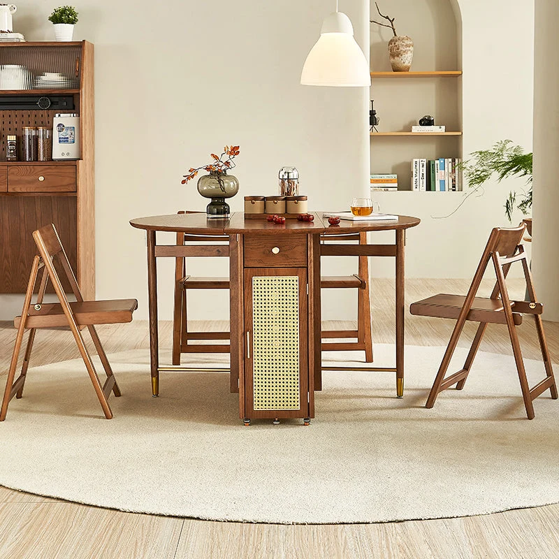 Table ronde à double abattant avec 4 chaises pliantes