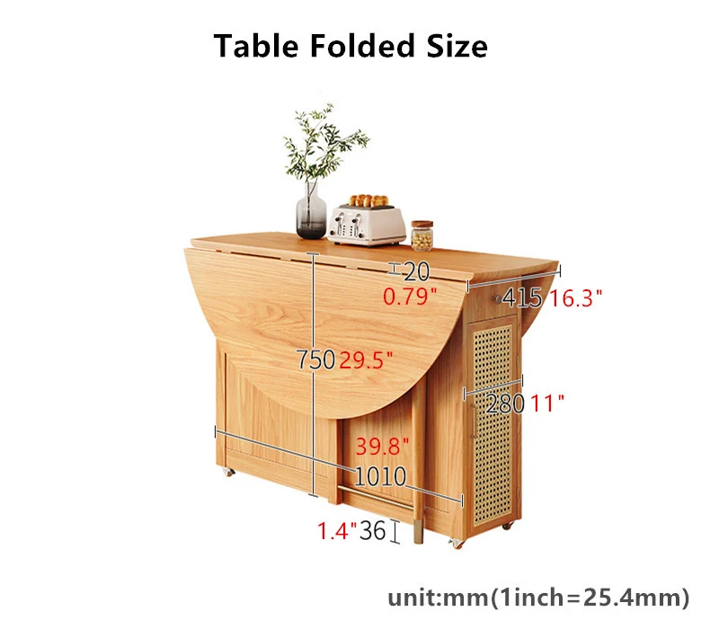 Table ronde à double abattant avec 4 chaises pliantes