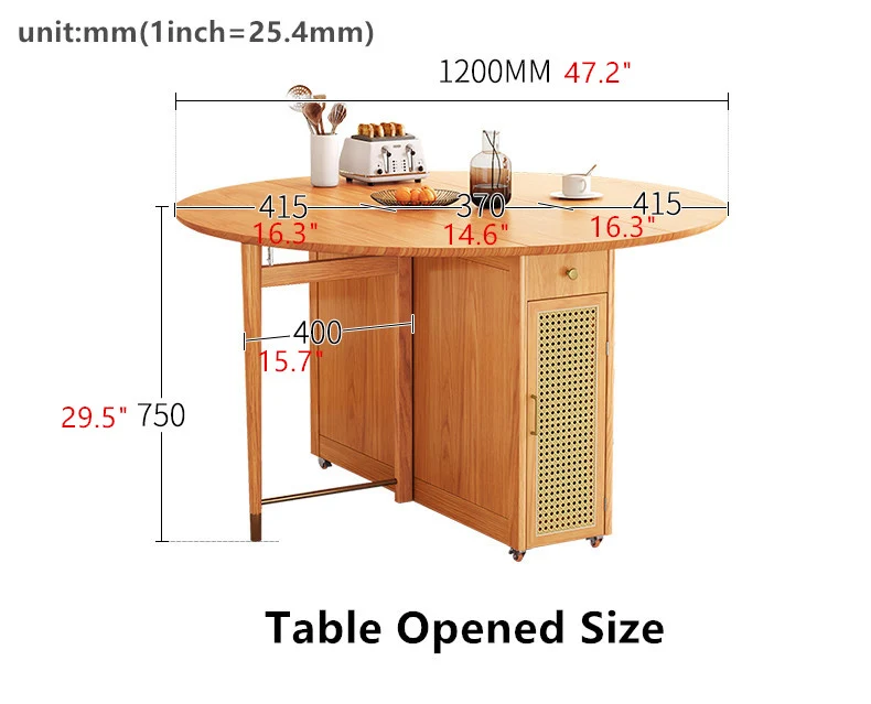 Table ronde à double abattant avec 4 chaises pliantes