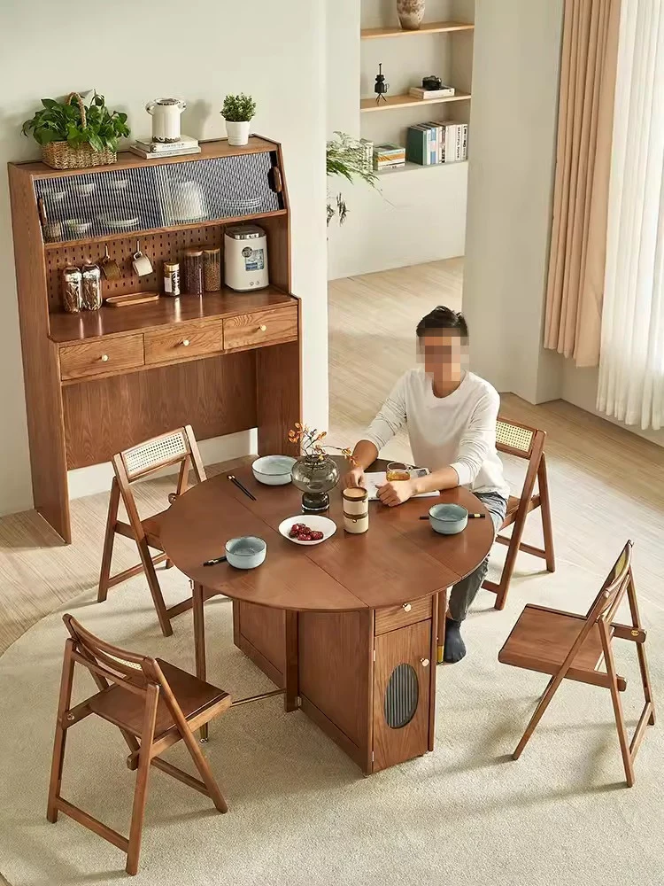 Table ronde à double abattant avec 4 chaises pliantes