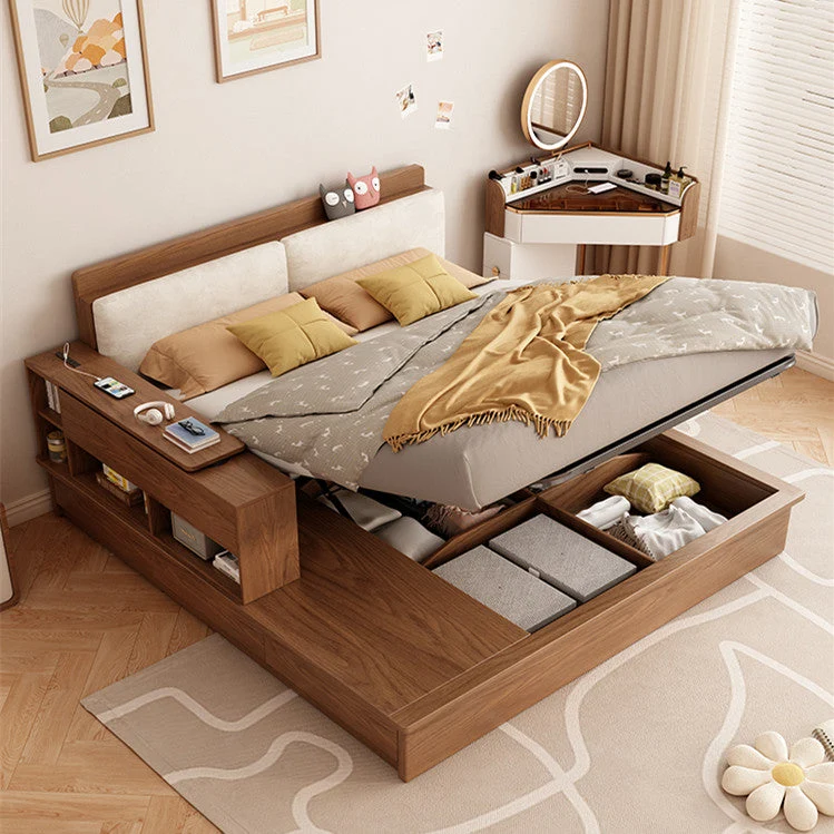 Lit de rangement relevable avec bureau et tiroirs rotatifs