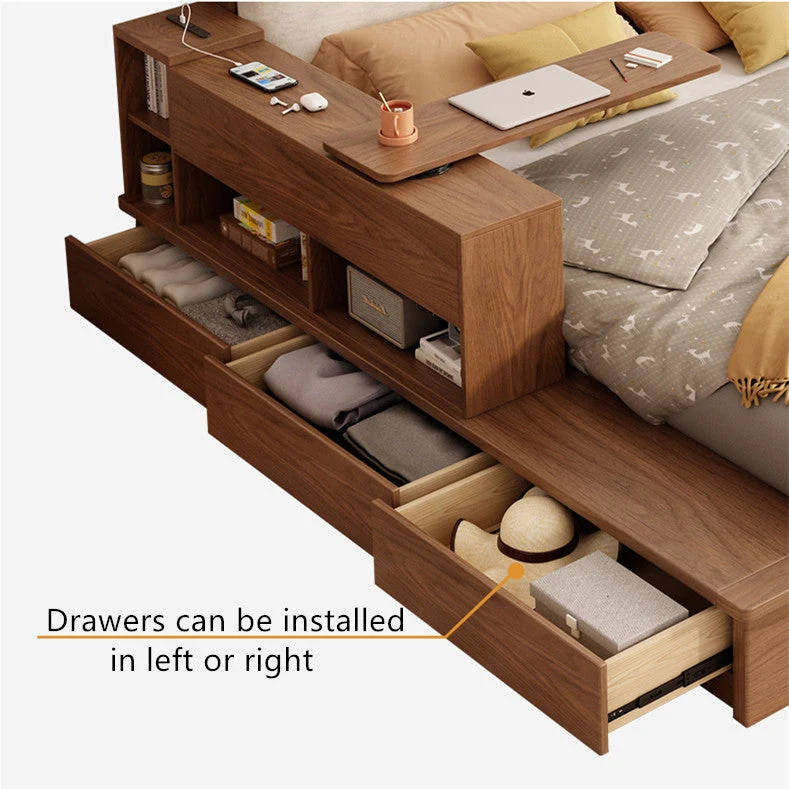 Lit de rangement relevable avec bureau et tiroirs rotatifs