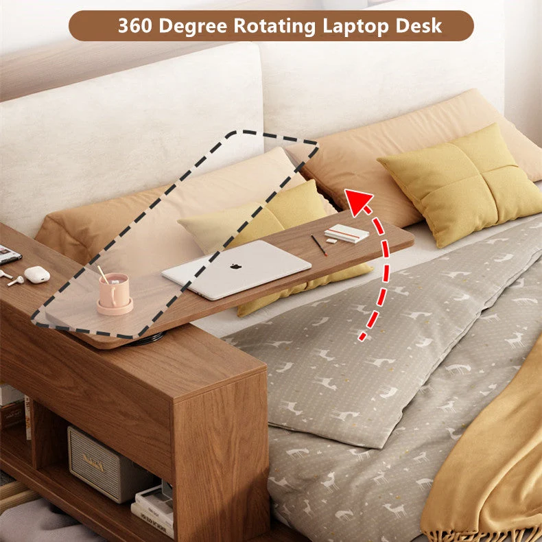 Lit de rangement relevable avec bureau et tiroirs rotatifs