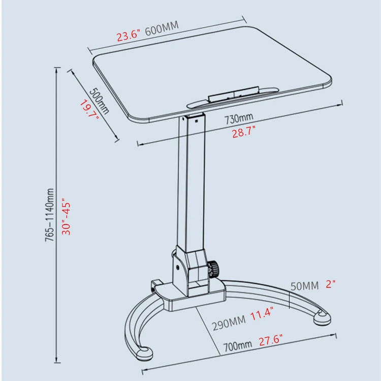 Bureau debout mobile pliable réglable en hauteur