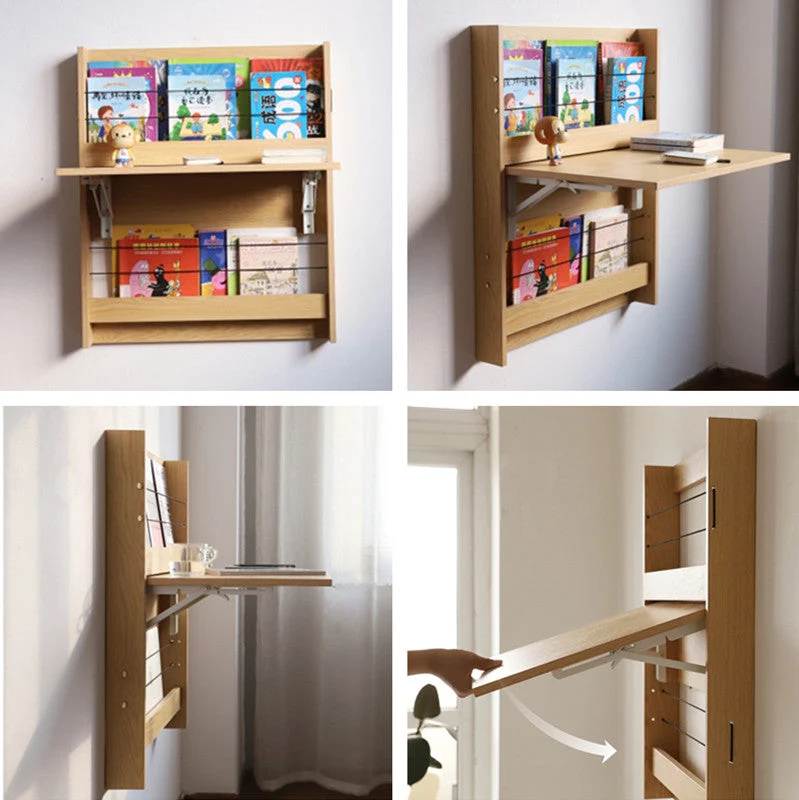Bureau pliable mural avec étagère de rangement