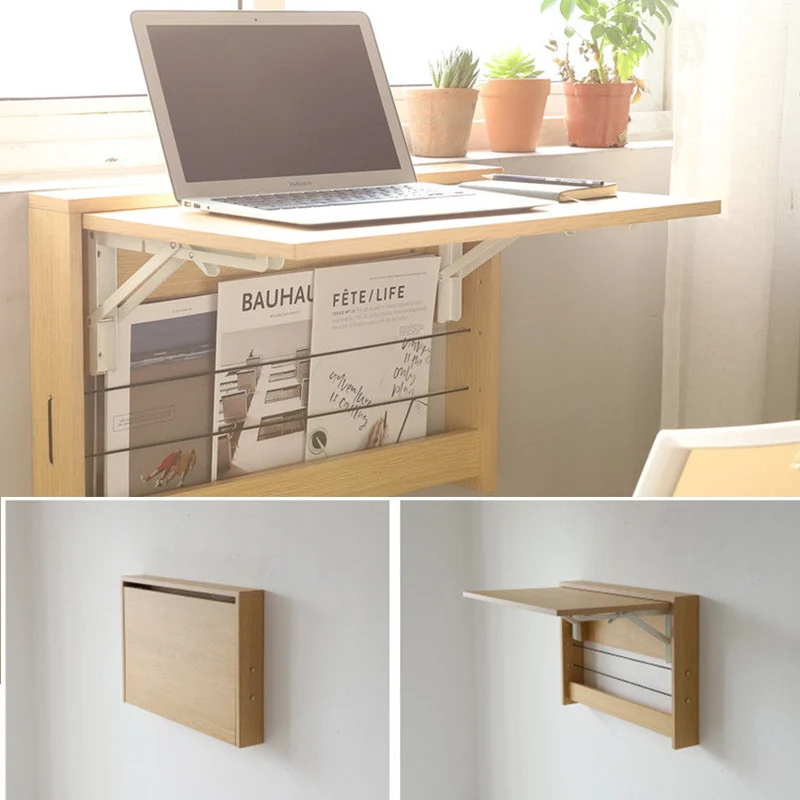 Bureau pliable mural avec étagère de rangement