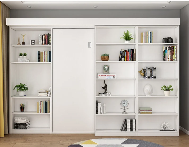 Lit escamotable avec étagère et armoire et bureau pliable