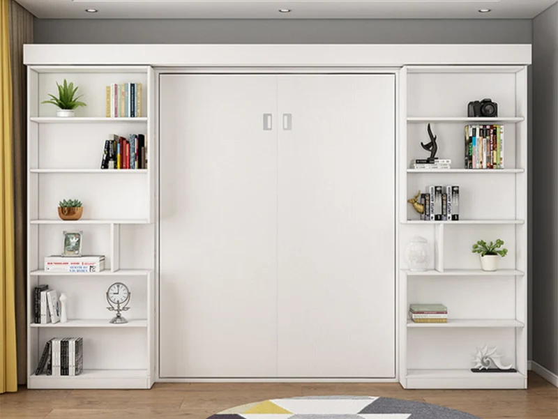 Lit escamotable avec étagère et armoire et bureau pliable