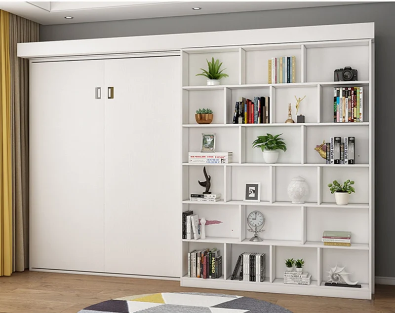 Lit escamotable avec étagère et armoire et bureau pliable