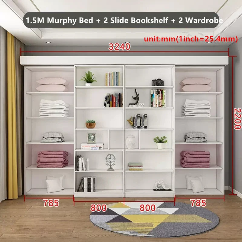 Lit escamotable avec étagère et armoire et bureau pliable