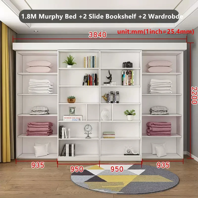 Lit escamotable avec étagère et armoire et bureau pliable