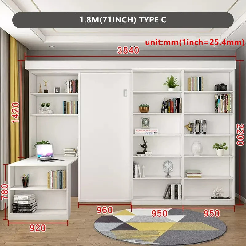 Lit escamotable avec étagère et armoire et bureau pliable