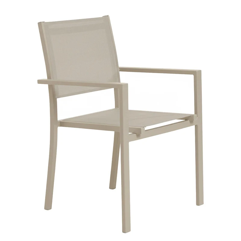 Lot de 4 fauteuils de jardin NICE en aluminium creme et textilène avec accoudoirs