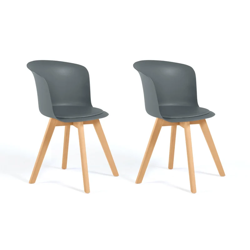Lot de 2 chaises scandinaves Lara gris foncé avec coussin rembourré