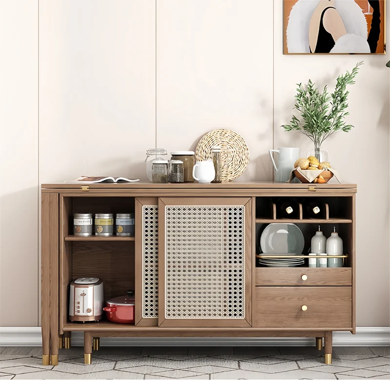 Nouvelle table à manger multifonction pliante et extensible avec armoire latérale