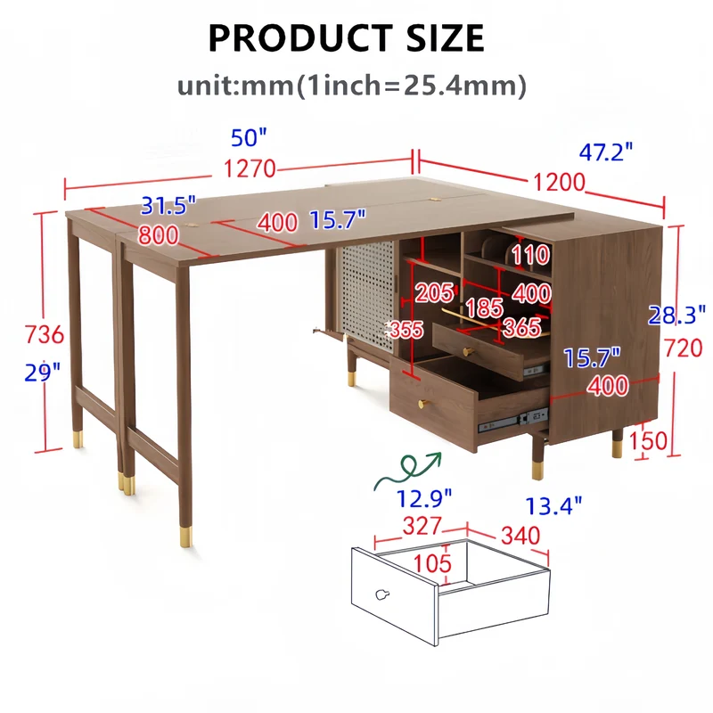 Nouvelle table à manger multifonction pliante et extensible avec armoire latérale