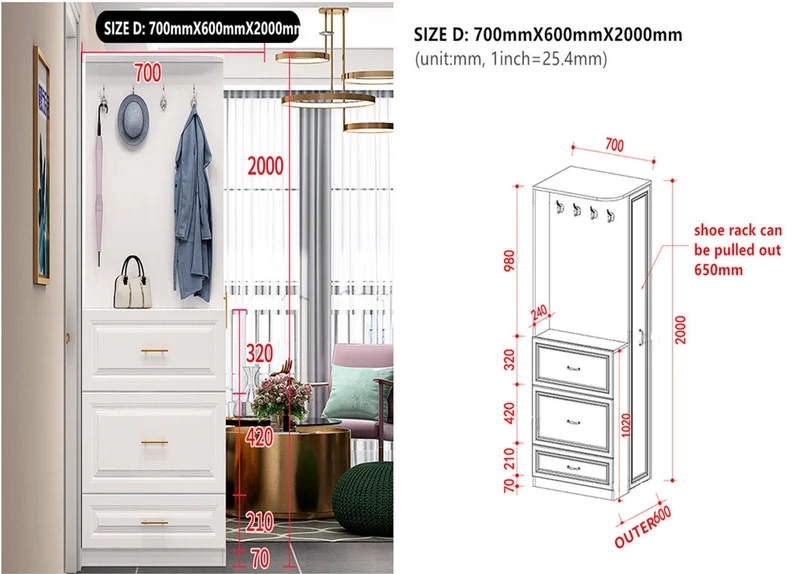 Arbre de hall d'entrée multifonction avec étagère à chaussures coulissante et armoire à une porte