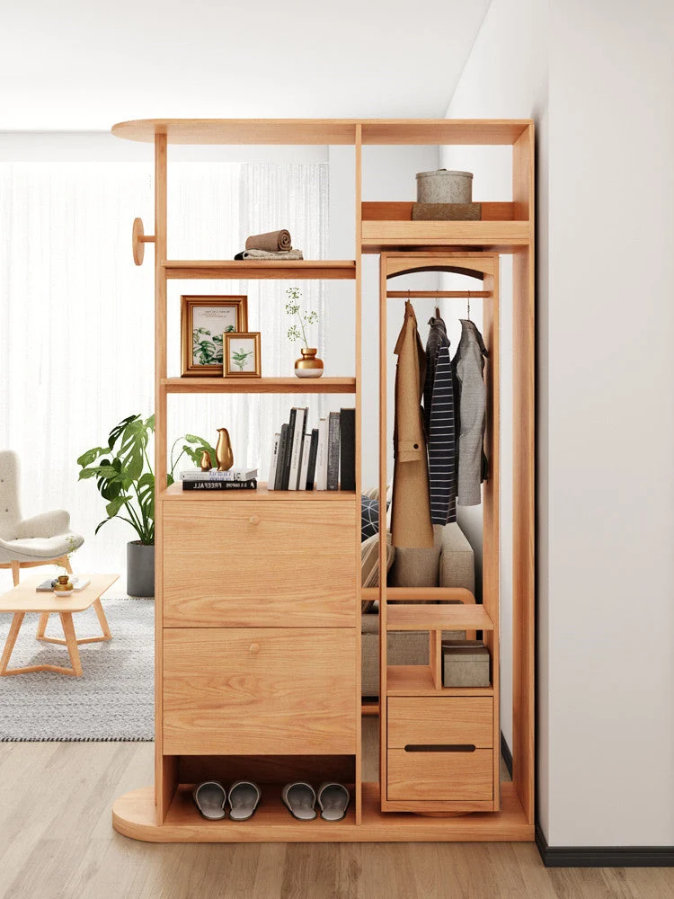 Arbre de hall d'entrée multifonction avec armoire rotative à miroir pleine longueur et armoire à chaussures basculante