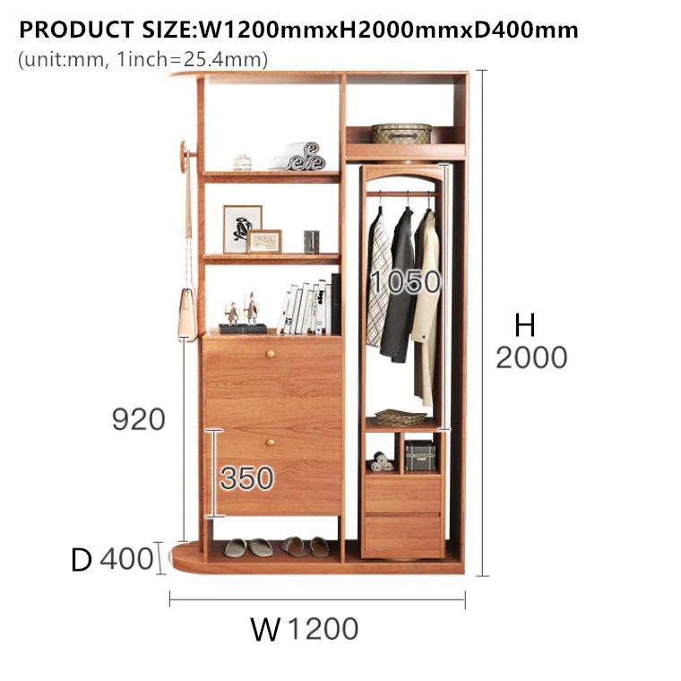Arbre de hall d'entrée multifonction avec armoire rotative à miroir pleine longueur et armoire à chaussures basculante