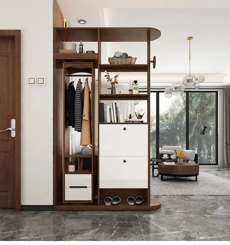 Arbre de hall d'entrée multifonction avec armoire rotative à miroir pleine longueur et armoire à chaussures basculante